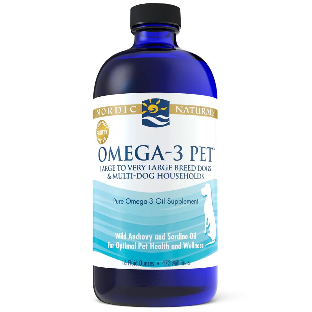 Nordic Naturals Omega-3 Pet, Omega 3 Fish Oil for Dogs - Wild Anchovy and Sardine Oil for Large to Very Large Dog Breeds, 473ml, Soy Free, Gluten Free