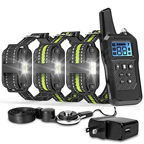 FunniPets Dog Training Collar, 2019 Upgraded Dog Shock Collar 2600ft Remote Range Waterproof Shock Collar for 3 Dogs with 4 Training Modes Light Static Shock Vibration Beep
