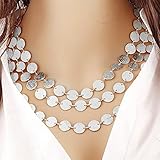 Botrong Women Multi-layer Metal Clothing Accessories Bib Chain Necklace Jewelry (Silver)