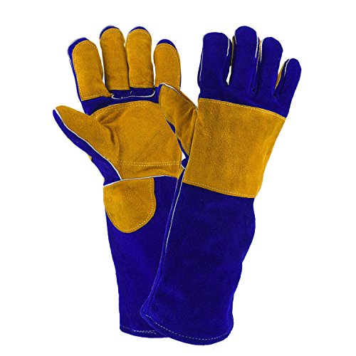 Welding Gloves Lined Leather Extreme Heat Resistant Double Insulation For Mig, Tig Welders, BBQ, Gardening, Camping, Stove, Fireplace and More - 16 in, Blue - Thumbnail 7