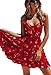 ECOWISH Womens Dresses Floral Spaghetti Strap Tie Knot Front Flowy Pleated Mini Swing Dress