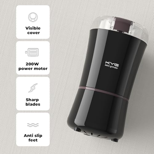 KYG Electric Coffee Grinder for Espresso Beans, Nuts and Grains, Powerful Compact Coffee Grinder One-Touch Operation and Stainless Steel Blades 200w Black