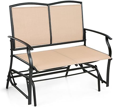 iKayaa Patio Swing Glider Bench Chair Mental Outdoor Garden Textliene Rocking Loveseat