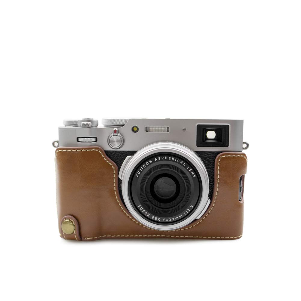 FUJI X100V Grip Case, MUZIRI KINOKOO PU Leather Bottom Case for Fujifilm X100V Protectiv Case FUJI X100V Half Case-Brown
