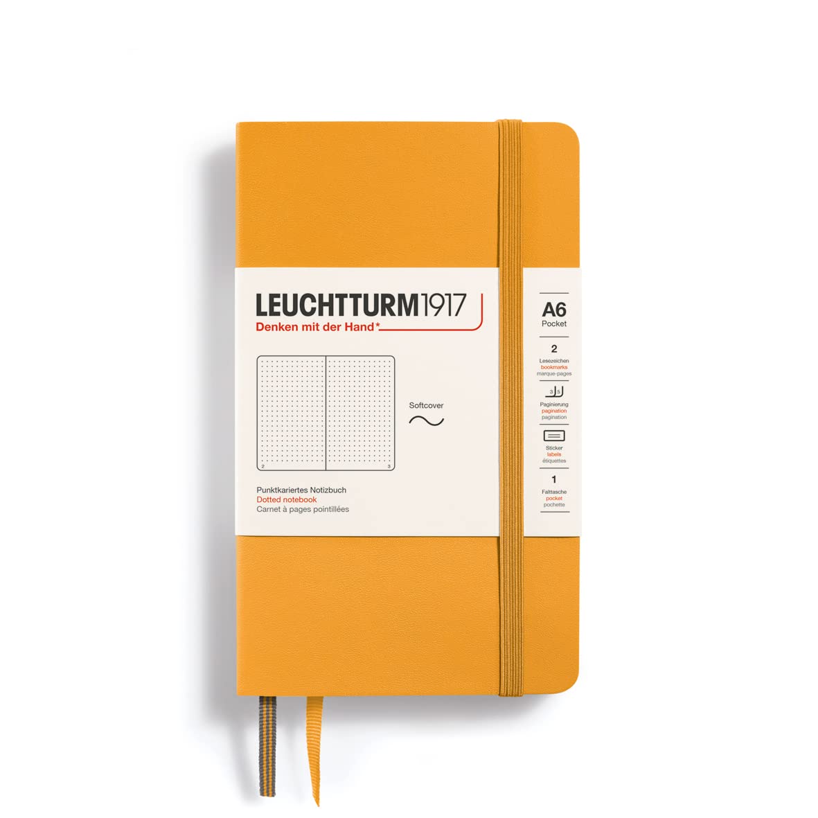 LEUCHTTURM1917 365646 Notebook Pocket (A6), Softcover, 123 Numbered Pages, Rising Sun, Dotted