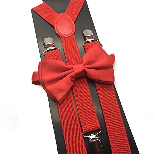 Red Color Wedding Accessories Adjustable Bow Tie & Suspenders