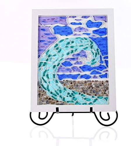 Abstract Fused Glass Mosaic Art Crashing Ocean Waves Framed Wall Hanging