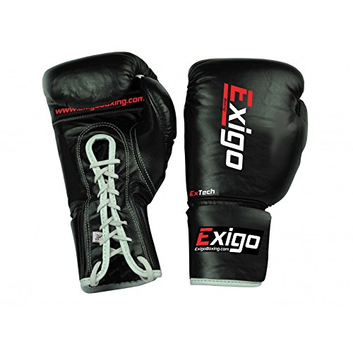 Exigo Boxing Pro Fight Leather Contest Gloves, Color- Black, Size- 8oz