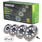 Solar Powered Ground Lights,LED Solar Path Lights Outdoor Waterproof Garden Landscape Spike Lighting for Yard Driveway Lawn Pathway Walkway Disk Lights (White)