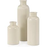 Small Beige Ceramic Vase Set of 3, Boho Modern Beige Flower Vase Room Decor, Farmhouse Decor, Vases for Your Kitchen, Bathroom, Bedroom, Living Room, Office&Shelf Centerpiece Table Decorations