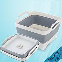 Collapsible Dishpan with Draining Plug - Foldable Washing Basin - Portable Dish Washing Tub - Space Saving Kitchen Storage Tr