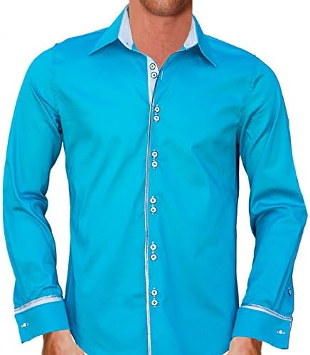 Anton Alexander Men's French Cuff Designer Dress Shirt Made In USA-XS Fitted-Teal/White