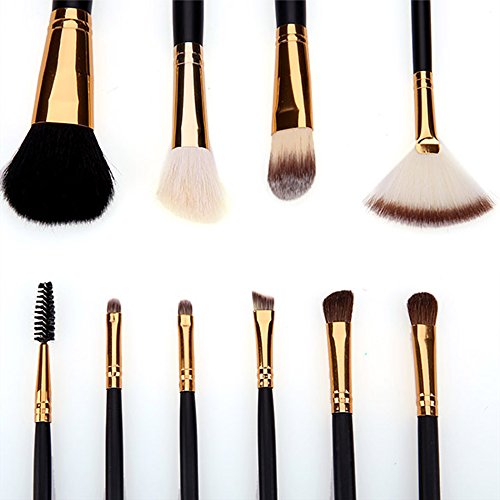 ACEVIVI 10 Pieces Makeup Brushes Set with Powder Blusher Cosmestic Kabuki Brushes with Synthetic Leather Case Black