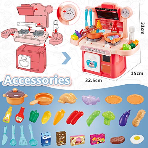 HERSITY Kinderküche mit Sound Licht Spielküche Zubehör Herd Spielzeug Lebensmittel Kinder Küchenspielzeug Geschenke für… – Bild 6