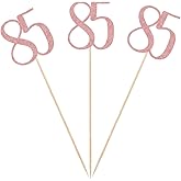 Rose Gold 85th Glitter Birthday Centerpiece Sticks, 12-Pack Number 85 Table Topper Anniversary Party Decorations