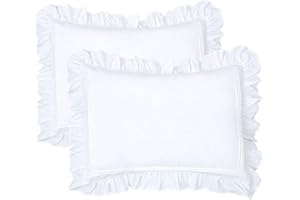 YINFUNG Ruffled Pillow Shams White Standard Set of 2 Lace Pillowcases Shabby Chic Bright Farmhouse Ruffle Victorian Country French Decorative Pretty Princess Frilly Pillow Cover Cotton Cute 20x26