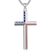 DOTBJ 925 Sterling Silver American Flag Cross Pendant with Stainless Steel Chain 22+2 Inch