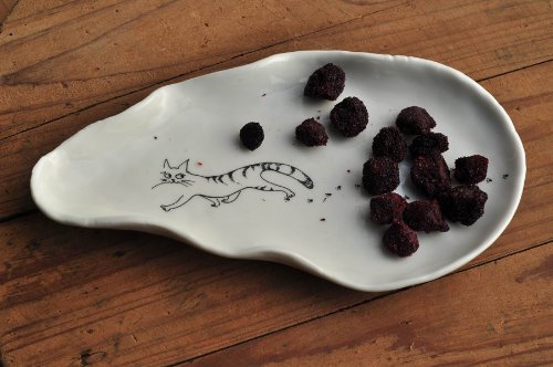 Porcelain Saucer - Cat & Prints Artwork