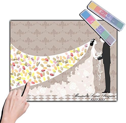 Fingerprint Signature Guest Book, Wedding Fingerprint Tree Canvas Painting, DIY Baby Shower Party Supplies with 2 set Inkpad