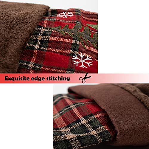 GMOEGEFT Farmhouse Christmas Stocking, Red and Black Buffalo Plaid, Black Moose in Snowfield Pattern Xmas Socks, Holiday Party Decorations Fireplace Hanging Ornaments