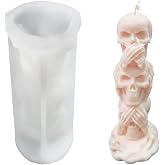 3D Skull Candle Mold Column Halloween Silicone Resin Mold for Aromatherapy Candles Resin Casting Homemade Wax Making Polymer Clay DIY Craft
