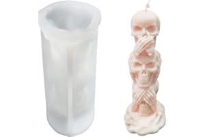 ZAKVOOR 3D Skull Candle Mold Column Halloween Silicone Resin Mold for Aromatherapy Candles Resin Casting Homemade Wax Making Polymer Clay DIY Craft