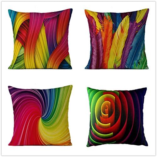 DeMissir Pack of 4 Throw Pillow Covers Cotton Linen 3D Digital Colorful Pattern Sofa Decorative Square Cushion Cases 18 X 18 Inch