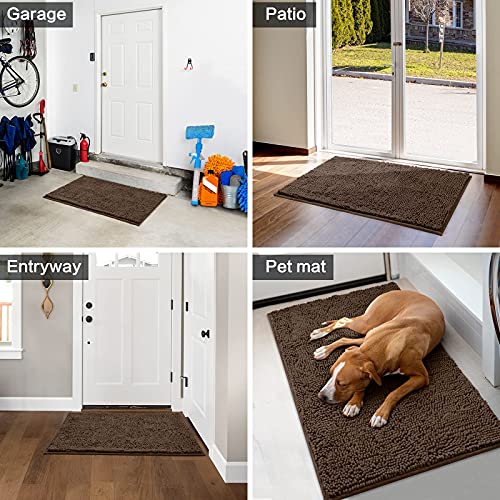 HOMEIDEAS Durable Chenille Absorbent Door Mat Indoor, 30"x48", Large Mud Room Mat, Traps Water