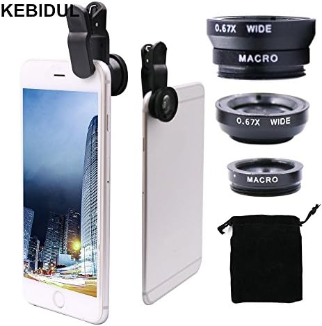 KEBIDUL Universal Fish Eye 3 in 1 Clip Fisheye Smartphone Camera Lens Lentes Kit Wide Angle Macro Mobile Phone Lens For iPhone 7 6 5 4 Smart Cell Phone