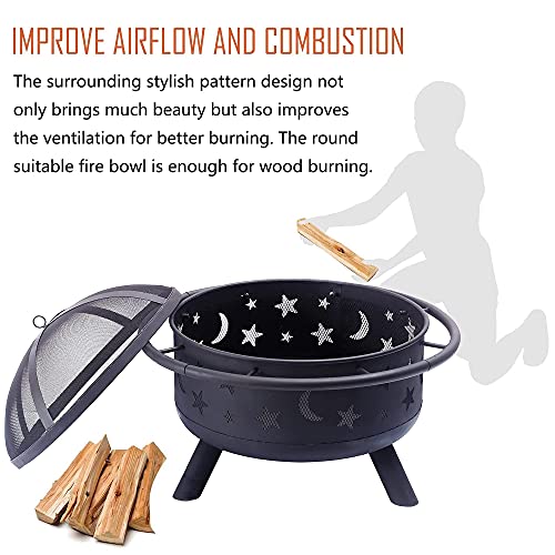 30\'\' Fire Pit Outdoor Wood Burning Fire Pits Steel BBQ Grill Wood Burning Outdoor Fireplace Garden Beaches Camping