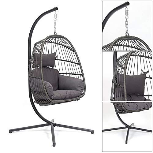 Homgrace Hanging Basket Egg Chair, Detachable Wicker Hanging Swing Chair with Cushion Stand … (Model 3)