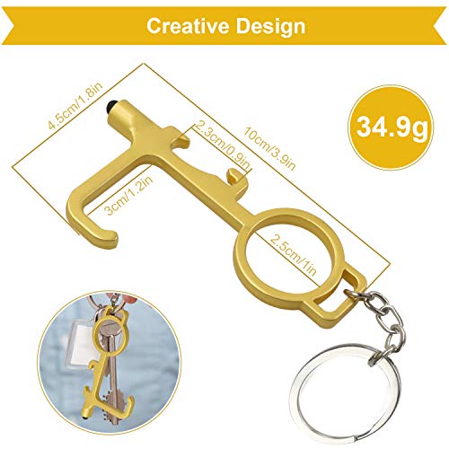 No Touch Door Opener, 4 Pack Portable EDC Door Opener Bottle & Can Opener, Safety Anti Contact Hands Tools with Smart Stylus for Screens Elevators Keypads (Black+Silver+Golden+Rose Gold)