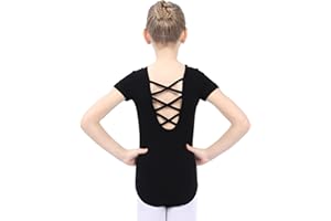 HIDANCE Ballet Leotard for Girls, Basic Dance Ballet Leotards Short Sleeve, Crisscross Straps Back Dance Tops for Girls/Toddlers
