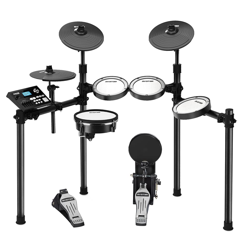 HXW SD61-5 Electronic Drum Set 8-Piece Electric Drum Kit With Mesh Heads, Dual-Zone Snare and Cymbals With Choke, Black