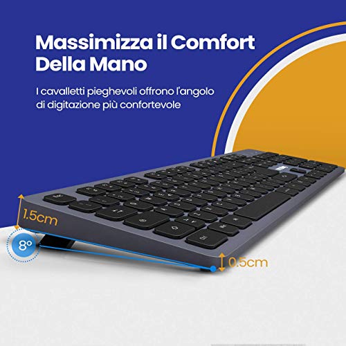VicTsing Tastiera Wireless, Tastiera Ultrasottile Ergonomica Silenziosa con 12 Scorciatoie Multimediali e Rivestimento Simile al Metallo, Compatibile con Windows 10/8/7/XP/Vista, Mac OS