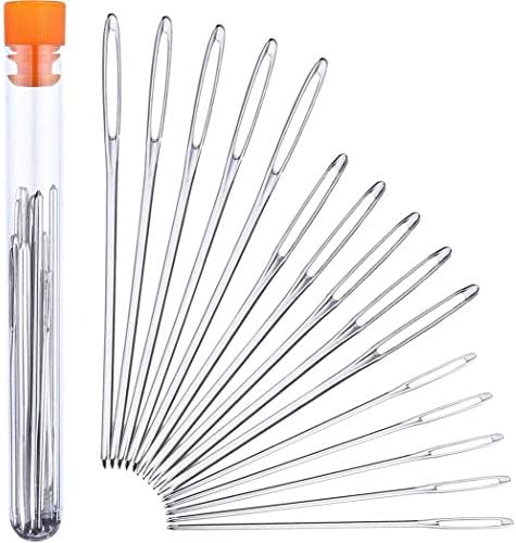 Morning May 15 Pieces Stainless Steel Blunt Big Eye Knitting Needles Sewing Needles, 3 Sizes