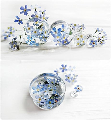 Eternity31 Forget me not Blue Flower Plug Earrings Resin Ear Plugs Flower Wedding gauges Jewelry
