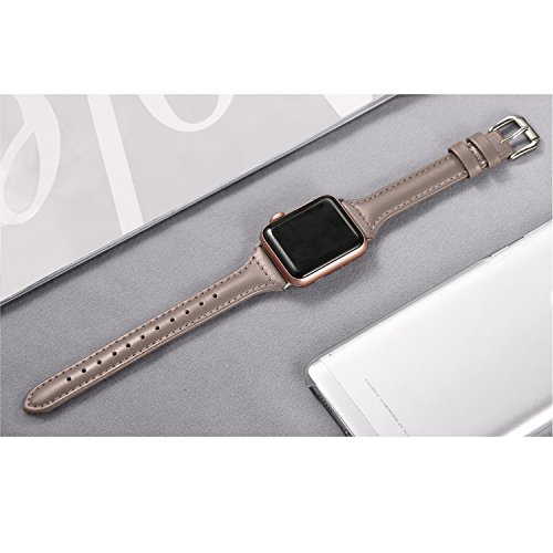 Secbolt Leather Compatible Apple Watch Band 42mm 44mm Caramel Chocolate Slim Replacement Retro Wristband Sport Strap for Iwatch, Series 4 3 2 1, Edition Stainless Steel Buckle
