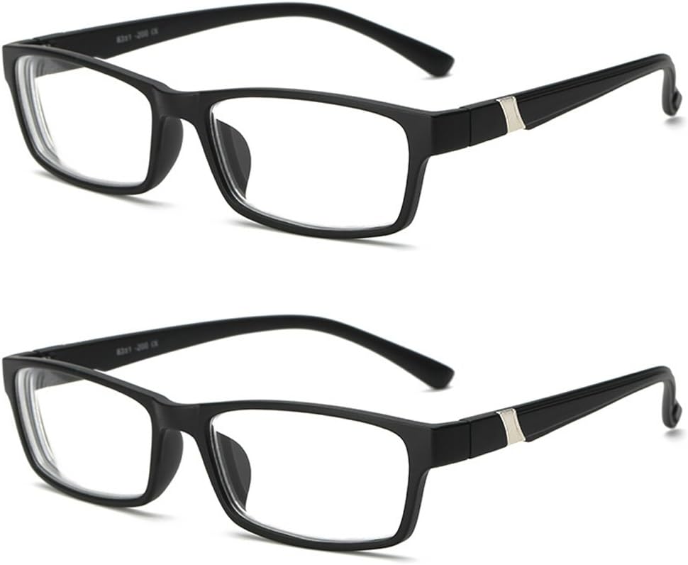 Rongchy 2PRS New Unisex Classic Glasses Full Rims Nearsighted Myopia Daily Use Boy and Girl Fashion Distance Glasses -1.00 Lenses Black Frame Spectacles
