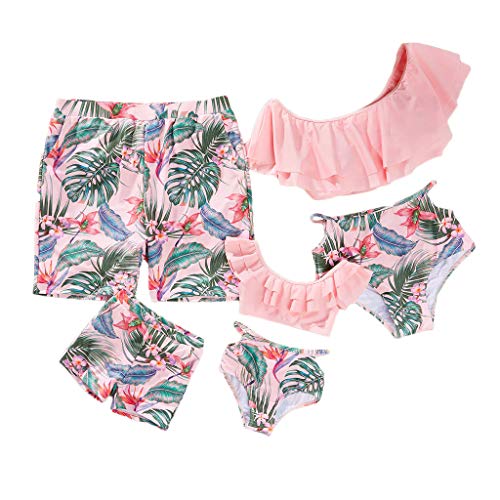IFFEI Family Matching Swimwear Two Pieces Bikini Set 2020 Newest Printed Ruffles Mommy and Me Bathing Suits Men: L Pink