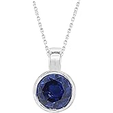 Shineadime 6.5MM Round Cut Simulated Birthstone Bezel Set Solitaire Pendant Necklace Along With 18" Chain In 14k White Gold Over Sterling Silver Jewelry for Women