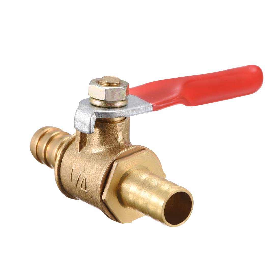 sourcing map Ball Valve Shut-Off Valve, 8mm Hose Barb to 8mm Hose Barb, for Air Gas Water Fuel, 180 Degree Operation Handle, Metal Valve, Pack of 1
