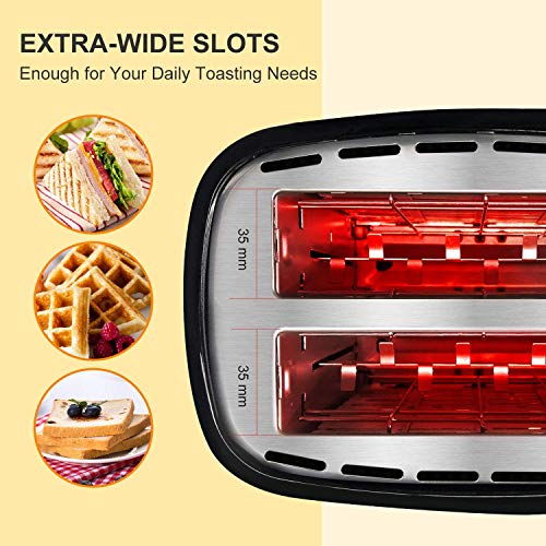 Bonsenkitchen 2 Slices Retro Toaster with 7 Browning Levels and Crumb