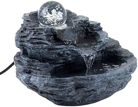 GHP Polyresin Clear Spinning Orb Design Table Desk Water Fountain