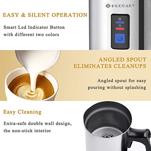 Huogary Milk Frother, Electric Milk Frother for Hot and Cold Milk, Stainless Steel Electric Milk Steamer(Silent Operation, FDA and ETL Approved) (Silver) - Thumbnail 2