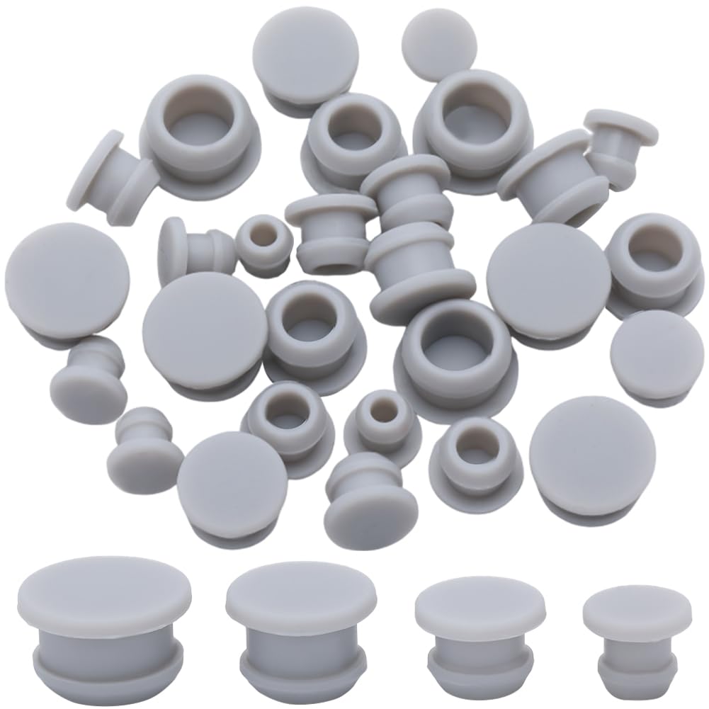 GORGECRAFT 32PCS 4 Sizes Silicone Stoppers for Salt and Pepper Shakers 6/8/10/12mm Silver Salt Plug Slot Stopper Replacement Bottle Caps Reusable Round End Cap Corks for Bottles Pipes