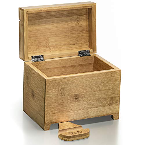 Prosumer's Choice Bamboo Recipe Box w/Fold Out Tablet and Smartphone Stand for 4x6 inch Cards