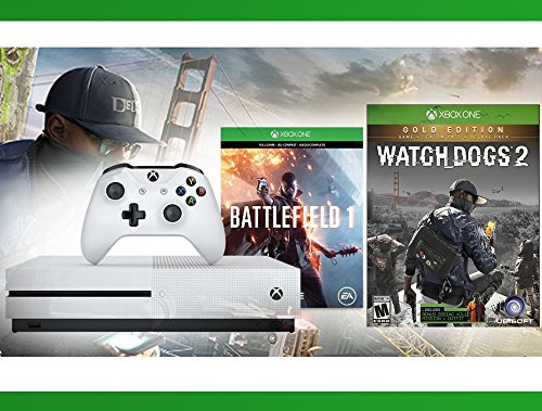 Xbox-One-S-500-GB-Battlefield-1-Console-Watch-Dogs-2-Gold-Edition-WWE-2K16-Bundle-3-Items-Includes-Extra-Content-Season-Pass-subscription