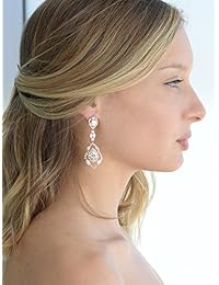 Mariell - Pendientes colgantes de boda chapados en oro rosa de 14 K con circonita cúbica   Blush Bridal & Prom Jewelry
