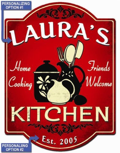 Home Cooking Kitchen - Red Personalized Hardboard Sign